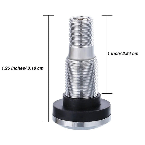 4 Pack Metal Tire Valve Stems TR-416-S Outer Mount 1 Inch Core, Fits 0.453 and 0.625 Inch Rim Holes, brass chrome close-up