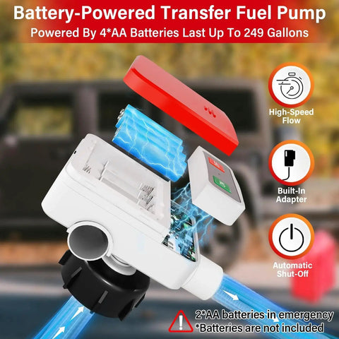 Battery Powered Gas Transfer Pump With Auto Stop, 3.2 GPM Flow, 51 Inch Hose, Portable Oil And Fuel Transfer Kit With 4 Adapters