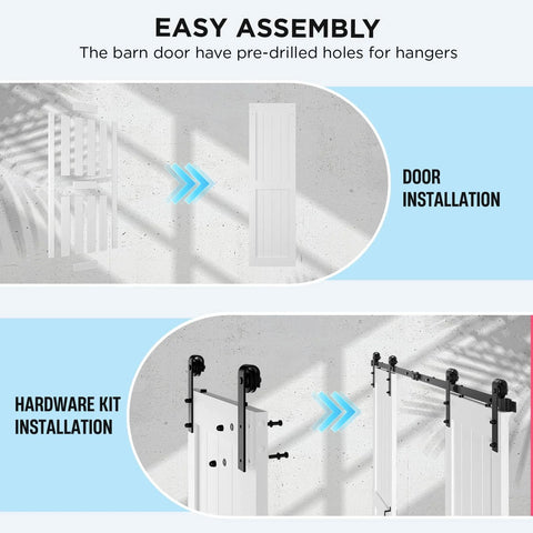 72 by 96 Inch Double Barn Door With 12Ft Sliding Hardware Kit Included, Waterproof PVC Surface, Easy Assembly Instructions