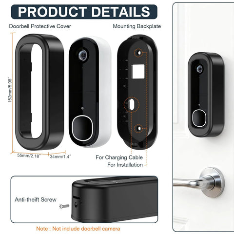 Adhesive No Drill Doorbell Camera Mount For Arlo Video Doorbell 2K Second Gen Weatherproof Bracket For Apartments Rentals Black