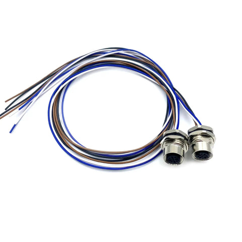 Two Pack M12 4 Pin A Coded Female Connector Cable 0.5M Front Mount IP67 Waterproof Unshielded Straight Aviation Socket Sensor