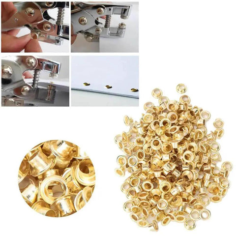 4Mm Round Eyelet Grommet Kit With Single Hole Punch, Heavy Duty Metal Eyelet Set In A Handy Storage Box shown with close-up details