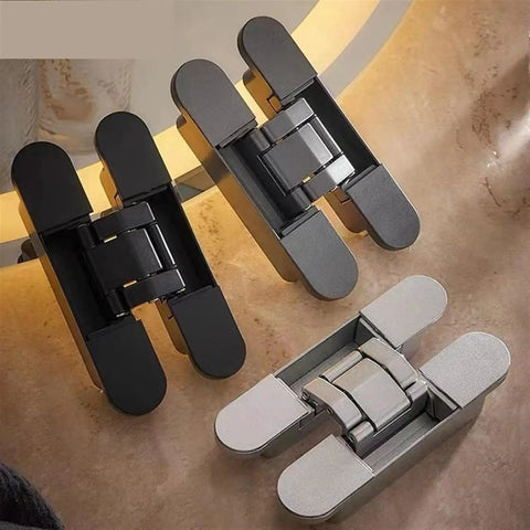 Concealed Hidden Door Hinge For Furniture And Folding Doors With Screws, 3D Adjustable Invisible Hinge For Wooden Doors in sand silver finish