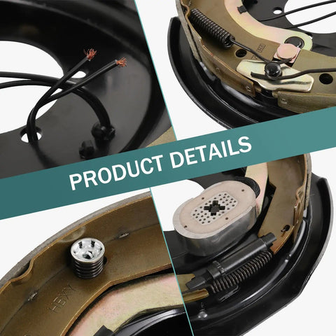 12x2 inch electric trailer brake assembly showing brake shoes, wiring, and mounting hardware (Amazon brand).