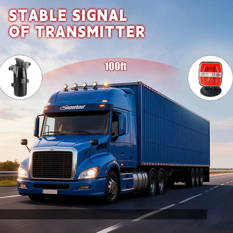 DEJ wireless trailer lights two-pack with magnetic mounts; rechargeable, waterproof tail lights for trailers and trucks