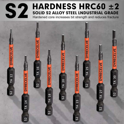 Professional Grade Triangle Screwdriver Set By Dyrecelve With Magnetic Head And S2 Steel Triangle Bits 2.56 Inch Long 1/4 Inch Hex Shank Includes TA12 TA14 TA16 TA18 TA20 TA23 TA25 TA27 Dual Pack TA30 For Pro And DIY Projects