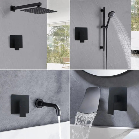 Matte Black Shower Mixer Valve With Wall Mount Handle, Durable Brass Body, Rust Resistant Construction in various installations
