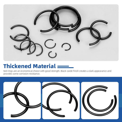 DIY Ready 322 Piece Metric Round Wire Snap Ring Kit 7mm To 30mm Internal Circlips Retaining Rings in black, close-up view
