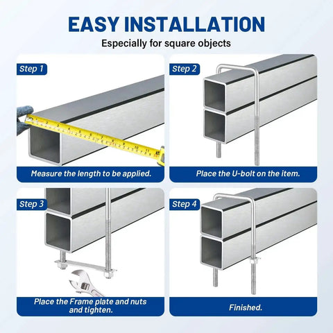 Installation steps of Beefy Heavy Duty Square U Bolts Kit With Frame Plates And Nuts Three Eighths Inch Diameter By Three Inch Wide By Seven Inch Long Stainless Steel U Clamp Bolts For Cars Trailers Ski Boats Tubes And Sailboats