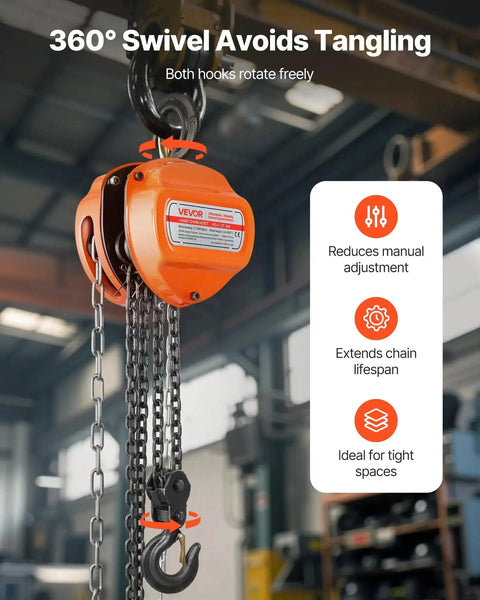 3 Ton Hand Chain Hoist With 6600 Lbs Capacity And 10 Ft Lift Height Heavy Duty in warehouse setting