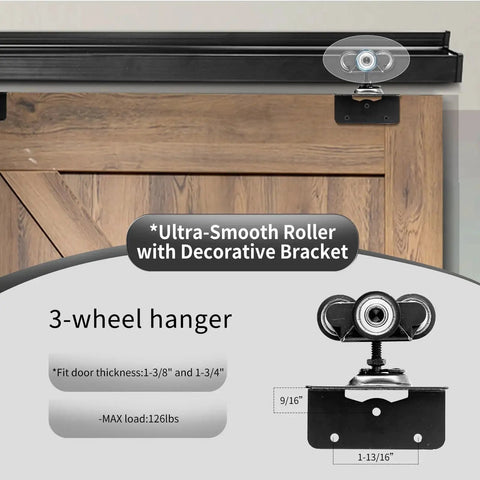 Interior Box Rail Sliding Door Kit with wall mount aluminum alloy track and three-wheel hanger for wood doors