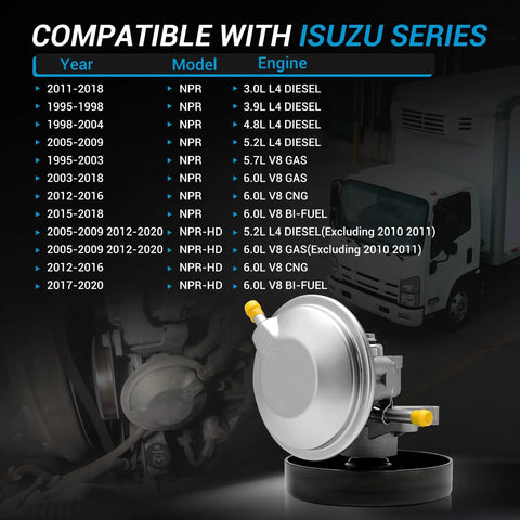 Vacuum pump with pulley for Isuzu NPR/NPR-HD, silver metal body with yellow caps