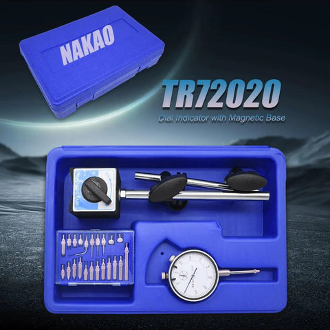 Image of Pro Grade Dial Indicator With Magnetic Base And Point Precision Inspection Set Long Arm Dial Test Indicator 0 To 1 Inch Range 0.001 Inch Resolution Magnetic Base Holder With Fine Adjustment Blue, displayed in blue case with components visible.