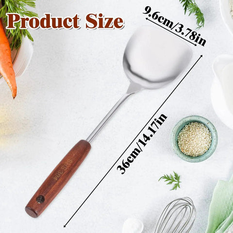 Stainless Steel Wok Spatula With Wooden Handle, 14.17 Inch Long Wok Tool For Stirring, Mixing And Turning, Durable Rust Resistant Kitchen Utensil, Chef-Grade Pro Tool For Home Cooks
