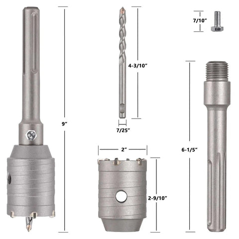 Heavy Duty 2 Inch By 9 Inch SDS Max Core Drill Bit For Concrete By Berserker compatible with BSK42M and BSK50F rotary hammers