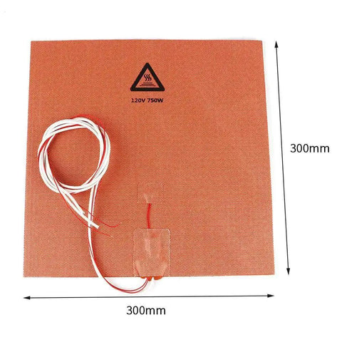 Beefed Up Silicone Heated Bed Mat For 3D Printers 120V 750W With NTC 100K Thermistor No Hole 300x300mm 12x12 In Keeps Heat Even