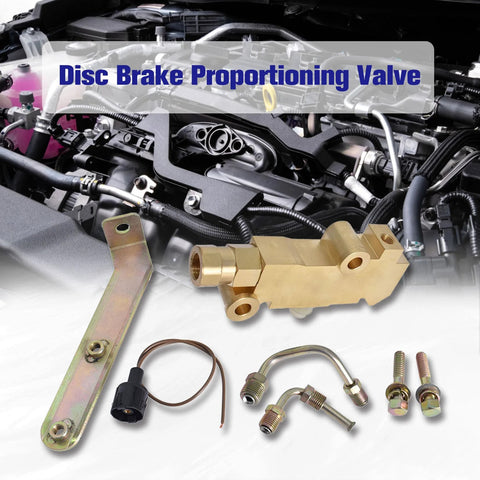 PV4 disc brake proportioning valve kit with brass valve, mounting bracket and fittings for 1964–1974 GM A-body cars
