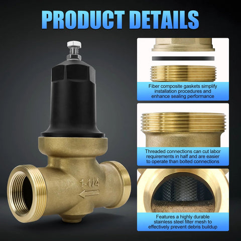 NR3XL pressure reducing valve with brass body and black cartridge top; 1-1/4 in NPT connections for drinking water