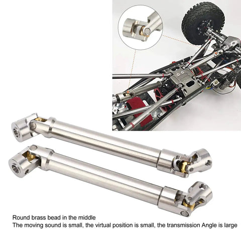 Two Pack Stainless Steel M4 RC Drive Shafts For One Tenth Scale Crawler Upgrades Universal Round Brass Ball Joint Beefed Up Low Noise High Torque Spline Design 113mm Length Fits SCX10 II And Similar Rigs