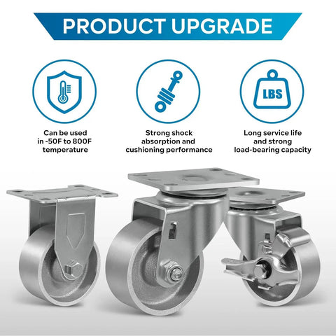 Industrial Casters Set Of 4 3x1.25 Inch Heavy Duty Steel Wheel Casters With 1400 Lb Capacity featuring two swivel and two rigid wheels