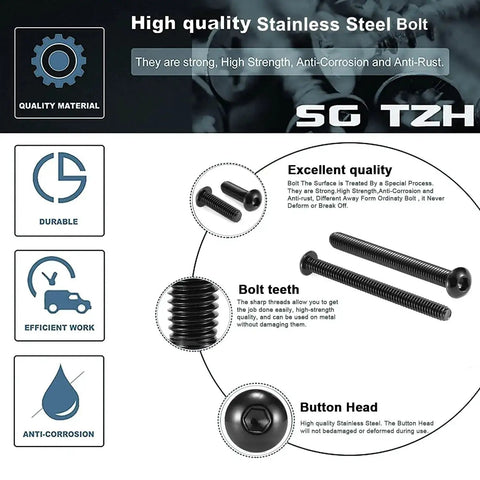 High quality stainless steel bolts with specs. One Quarter Twenty Button Head Socket Cap Bolts Set Built To Last 20 Pcs 304