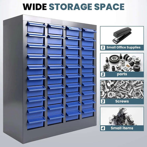 40 Drawer Parts Storage Cabinet For Garage And Workshop, Beefy Alloy Steel Frame With ABS Drawers, Nut And Bolt Organizer