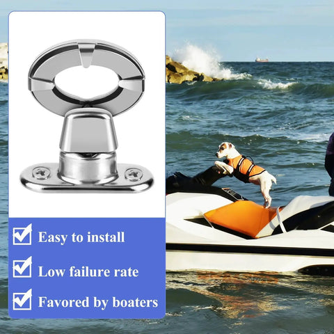 Front view of chrome twist-lock fastener with eyelet and mounting screws for marine canvas