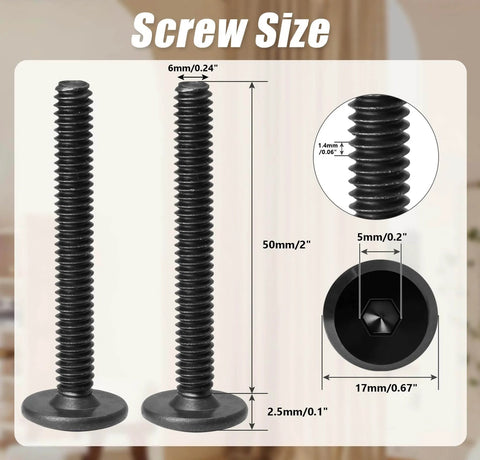 30 Pack Flat Head Socket Cap Screws For Furniture 1/4-20 X 2 Inch Black Allen Bolts, showing dimensions and details.