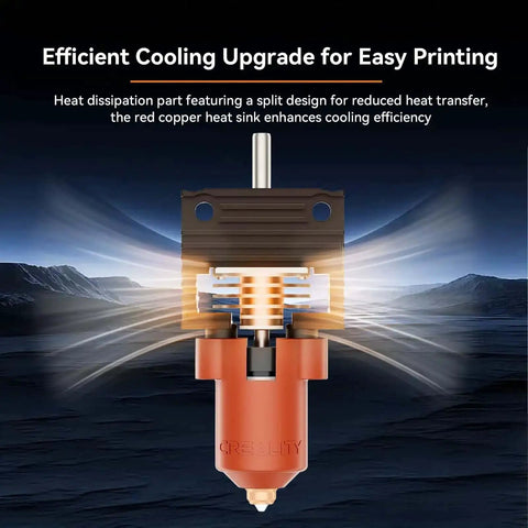 Unicorn K1 Series Ceramic Hotend Upgrade Kit With Quick Swap Nozzle displaying cooling efficiency for 3D printers