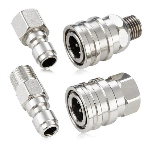 Premium 4 Piece Pressure Washer Quick Connect Fittings Set With One Quarter Inch NPT Female And Male Threads Stainless Steel Hose Adapters