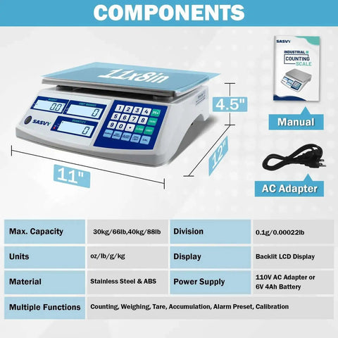 Counting Scale For Inventory And Small Parts With 30kg Capacity And 0.1g Precision, Digital Scale With Battery, quick unit conversions.