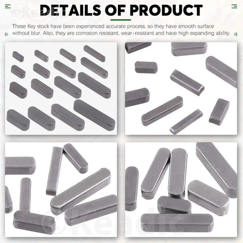 Carbon Steel Round Ended Feather Key Set With 140 Pieces And 16 Size Assortment For Drive Shaft And Pulley Fastening And Connection
