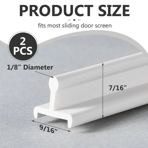 Two Pack 72 Inch Vinyl Sliding Screen Door Replacement Track Bottom Rail, white vinyl channel close-up with dimensions.