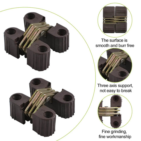 Hidden Barrel Cross Hinges 6 Pack for Cabinets and Tables, 180 Degree Concealed Folding Hinge, Durable Plastic and Metal Construction
