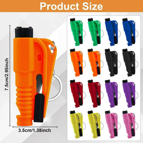 16 Piece Car Window Breaker Key Chain Set 3 In 1 Glass Breaker Seat Belt Cutter And Survival Whistle in eight colors