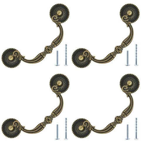 Four Pcs Vintage Bronze Bail Drop Drawer Pull Handles Set with Screws for Cabinets Furniture Kitchen Wardrobe and Cupboard Antique Bronze Cabinet Pulls 124 Millimeters Total Length 96 Millimeters Hole Center 3.75 Inch Zinc Alloy Construction