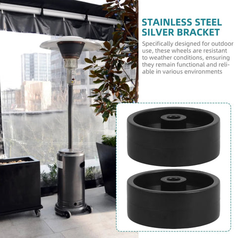 Patio heater caster wheels; four black plastic wheels for gas patio heater replacement