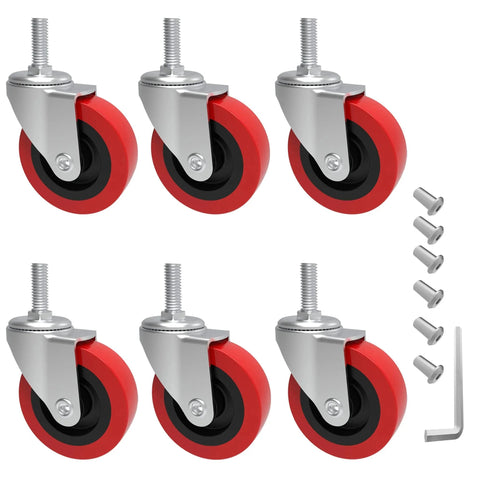 Six Pack 2.5 Inch Heavy Duty Swivel Caster Wheels With M10x25mm Threaded Post Mount for furniture