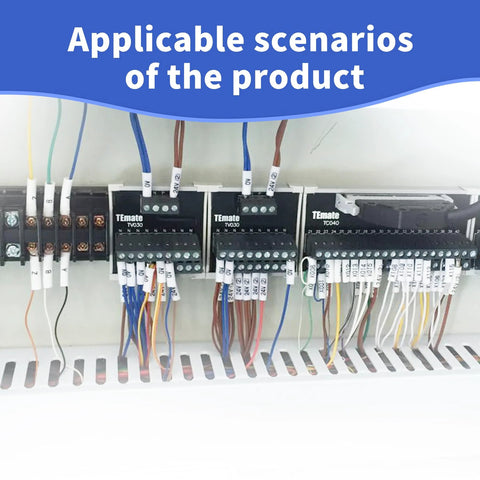 Ten 2-way 5-hole porcelain ceramic terminal blocks on a control panel with multicolor wires.