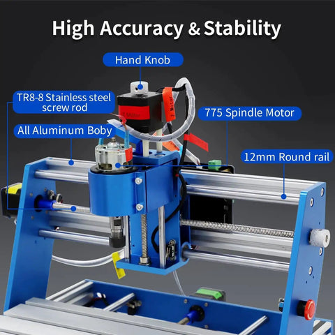 All Metal 3 Axis CNC Router Kit With Emergency Stop For Wood Plastic PCB Acrylic PVC Engraving, 775 spindle motor