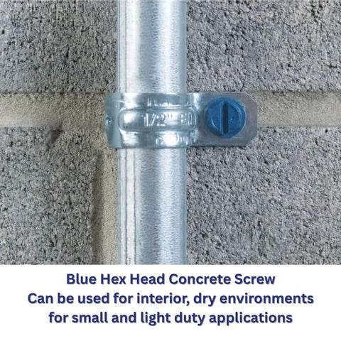 3/16 Inch By 2-1/4 Inch Concrete Screws Set With 410 Stainless Steel Self-Tapping Hex Head And Diamond Point installed in block wall