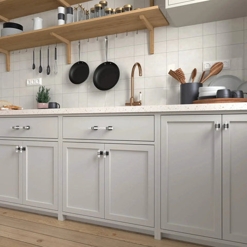 Modern kitchen with Marble Drawer Pulls and Knobs 10 Pack White Marble and Black 5 Inch Hole Center T Bar Hardware on cabinets