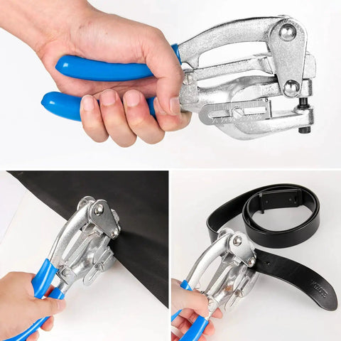 Pro Grade Metal Hole Punch Tool Set For Aluminum Brass And Steel, hand grips tool punching holes in fabric and belt