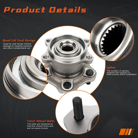 Two Pack Rear Wheel Hub Bearing Assembly For AWD Nissan Juke 2011 2014 And Rogue 2008 2013 Left And Right Sides Non ABS 5 Lug Replacement Bearings With Easy Install And Reliable Performance close-up view of bearing assembly and bolts