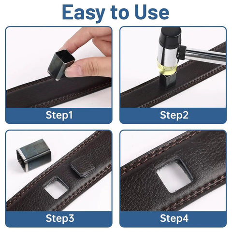Step-by-step guide using 52 Shapes Leather Hole Punch Set With Hollow Punch Dies for Belts and DIY Crafts on leather strap