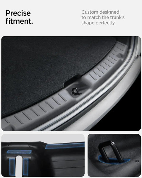 Model Y Rear Bumper Trunk Sill Guard With Easy Glide Grooves 2025 2026 installed showing precise fitment and grooved design