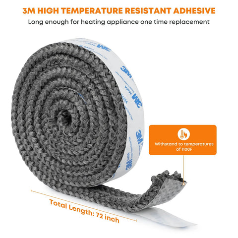 3M high-temperature fiberglass stove gasket tape roll, gray, 72 inches long.