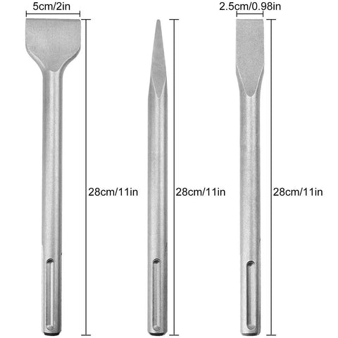 Beefy 6 Piece SDS Max Hammer Drill Chisel Set For Masonry And Concrete, 11 Inch Length, Includes 50mm, 25mm, and Point Chisel