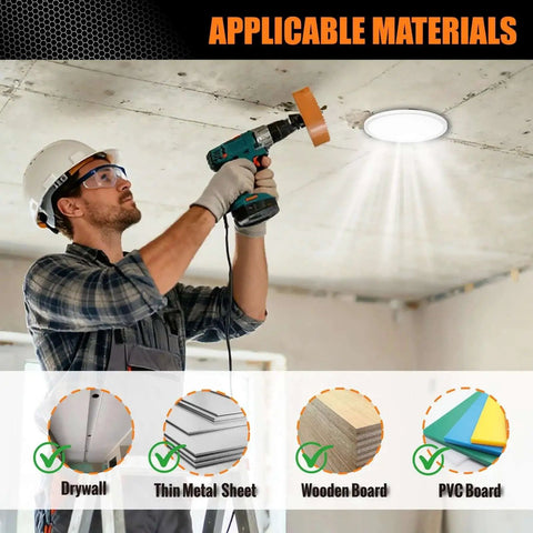 Man using 6 1/4 Inch Bi Metal Hole Saw Kit For Recessed Lights Can Lights Wood Drywall And Metal Luckyway