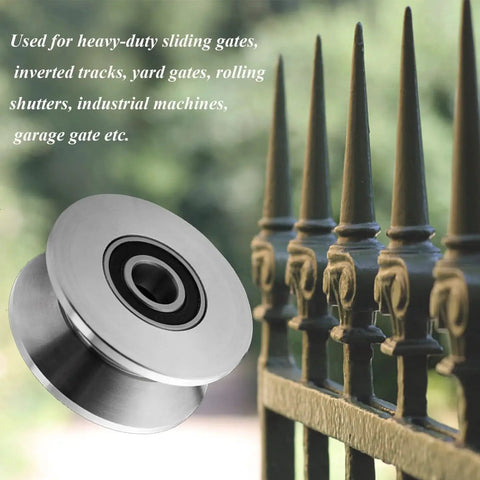 3 Inch Stainless Steel V Groove Wheel For Sliding Gate Replacement Heavy Duty Roller With Double Bearings next to gate